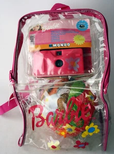 RARE VINTAGE 1999 BARBIE VINYL BAG + RUBBER BALL + PHOTO CAMERA MATTEL MONDO NEW - Picture 1 of 7