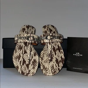 🐼💦 COACH FG3816 🐼💦 Size 5.5 🐼 Jaclyn Natural Nat Sandal Flat Shoes 🐼 SR - Picture 1 of 13
