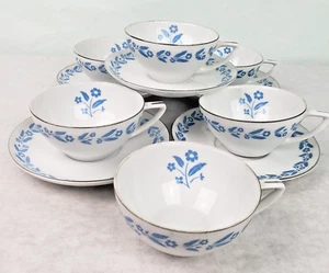 Set of 6 Vintage Symphony in Blue Fine China Floral Coffee Tea Cups w/5 Saucers - Picture 1 of 7