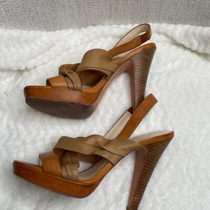 Sandali Coach Astor in pelle marrone alla moda con cinturino plateau taglia 8 B - Foto 1 di 8