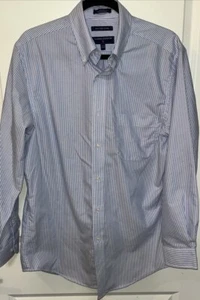 SADDLEBRED Men's BLUE WHITE Striped SHIRT Easy Care Oxford Fit 15 1/2 - Picture 1 of 5