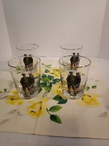 Old Fashioned Golfer Whiskey Glasses set of 4 GOLD RIM LowBall Bar Thick Bottom - Picture 1 of 18