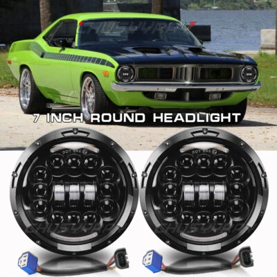 Faros redondos LED DRL haz alto/bajo para Plymouth Barracuda Cuda Duster 340 7" EE. UU. Foto 1 de 4