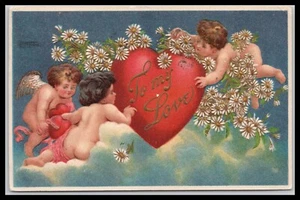 Postkarte 1910 To My Love Amor Valentinstag geprägt antik - Bild 1 von 2