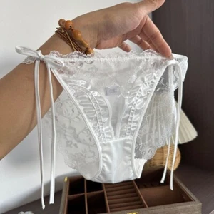 Sweet Womens Girls Faux Satin Lace Panties Briefs Sheer Underpant Cute Underwear - Picture 1 of 7
