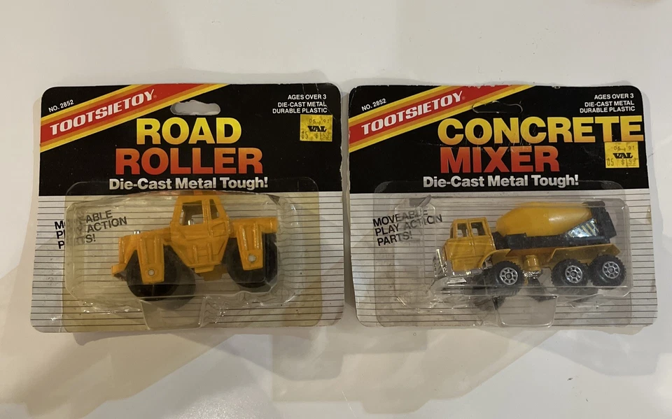 Tootsietoy Yellow Concrete Mixer  & Road Roller 1987  Die-Cast Hard Body - Image 1 of 2