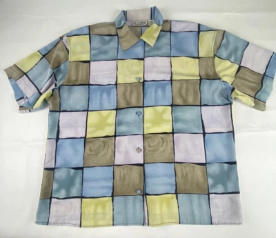 Blusa Le Caviar Block Talla L Relajada Para Mujer Abotonada Colorida Manga Corta Años 90 Foto 1 de 4