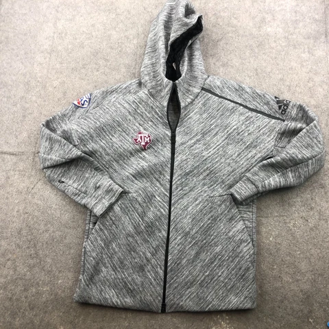 Texas A&M Aggies Jacket Mens Medium Gray Embroidered Full Zip Hooded Adidas Cover