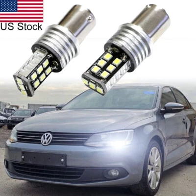 For 2011-2017 VW Jetta 2pcs 1156 LED 6000K White Daytime Running Light DRL Bulbs - Image 1 of 4