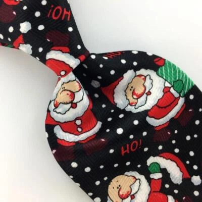 Gravata masculina de Natal PARQUET HO HO SANTA GIFT VERMELHO PRETO #XO-156 nova - Imagem 1 de 3
