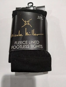 Nicole Miller Womens Footless Tights Fleece Lined Small S m Black Soft Warm New - Picture 1 of 2