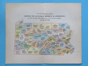 Orig. 1903 Color Lithograph: 1901 Pennsylvania Senatorial Districts 11"x8" - Picture 1 of 2