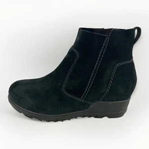 Sorel Joan Of Arctic Wedge Black Nubuck Suede Leather Chelsea Ankle Boot Size 8 - Picture 1 of 9