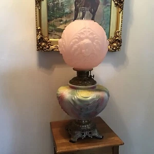 Unique AMAZING multi color Drape 27” Oil Lamp W/ Baby Face Ball Pink Shade - Picture 1 of 12