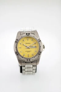 Armitron Watch Men Stainless Silver Steel Water Resistant Day Date Yellow Quartz - Picture 1 of 6