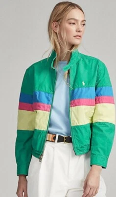 RARO Polo Ralph Lauren Popelina Cortavientos Bloque de Color Mujer Chaqueta Pequeña  Foto 1 de 4