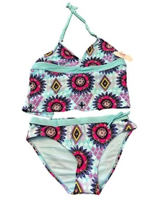 NWT Justice Girls 2pc Bathing Suit, Size 14, Floral Multicolored, Halter Strap - Picture 1 of 7