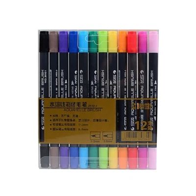 12 Colors Fineliner Tip Set Drawing STA Dual Brush Water Based Art Marker Pens - image 1 of 4