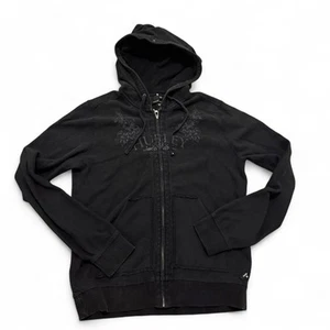 Hurley Jacket Women Large Black Fleece Zip Up Hoodie Grunge Emo Skate Y2K Roxy - Picture 1 of 7