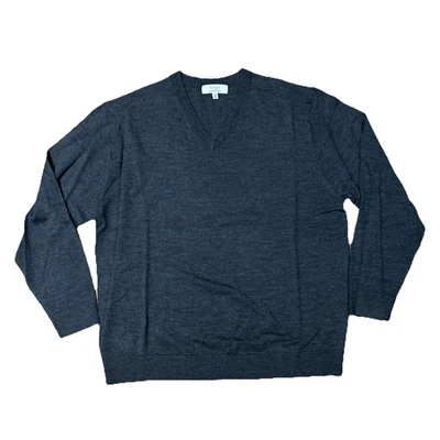 *NEW* Turnbury Mens XL Sweater Gray Long Sleeve Extra Fine Merino Wool V Neck - Image 1 of 4