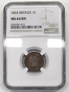 1864 BRONZE Indian Head Cent NGC MS-64 BN - Die Clash - Picture 1 of 5