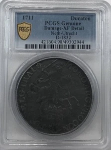 1711 NETHERLANDS Silver DUCATON (Silver Rider) PCGS Uncertified Damage XF-Detail - Picture 1 of 4