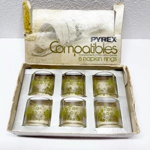 Vintage Pyrex Green Spring Blossom Glass Napkin Rings  - Picture 1 of 12