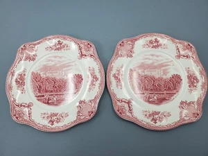 Vintage 2er Set Johnson Brothers Old Britain Castles rosa quadratische Salatteller - Bild 1 von 5