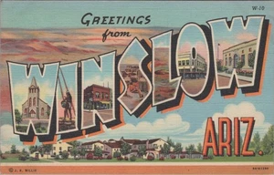 Winslow Arizona Großbrief Grüße Kirche Navajo 1939 Leinen Postkarte MQ8 - Bild 1 von 2