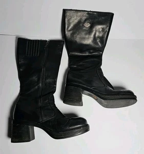 Harley Davidson Damen 16" schwarz Leder Reißverschluss Biker Stiefel Reiten Größe 8 LESEN - Bild 1 von 16