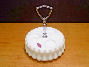 Fenton White Milk Glass Teardrop Condiment Shaker Caddy Carrier w/ Metal Handle - Picture 1 of 5