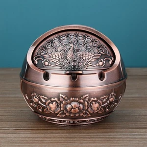 Retro Metal Decorative Ashtray with Lid To Prevent Flying Ash Carved Ashtray - Picture 1 of 21