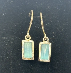 Vintage Sterlingsilber quadratische Aquamarin Ohrhänger signiert - Bild 1 von 4