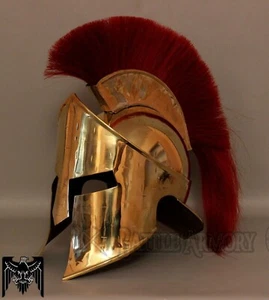 Casque spartiate 300 avec plume rouge armure dorée médiévale costume d'Hallow... - Imagen 1 de 3