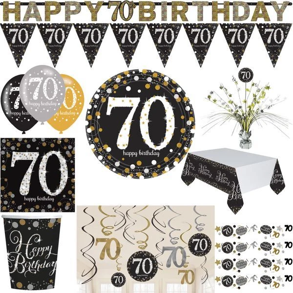 70. Compleanno Oro Argento Nero Decorazione Festa Set Posate per Party - Immagine 1 di 1