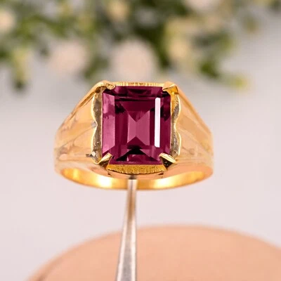 Anillo de oro amarillo de 14K para hombre amatista natural facetado piedra preciosa hecha a mano piedra de nacimiento Foto 1 de 3