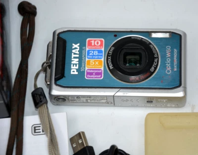 PENTAX Pentax Optio W60 10.0MP Digital Camera Ocean Blue WORKS with Extras - Image 1 of 4