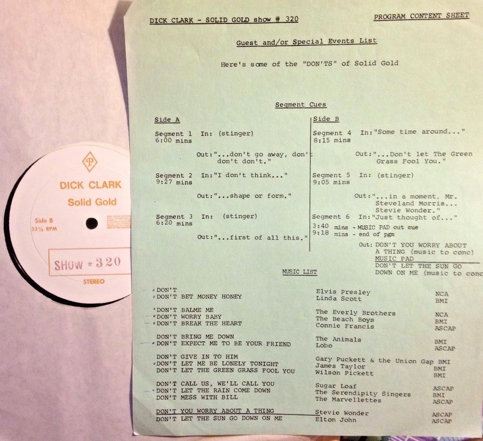 Radio Show: DICK CLARK GOLD #320 DONT'S! ELVIS, LINDA SCOTT, EVERLYS, BEACH BOYS - Image 1 of 1
