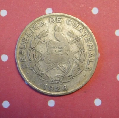 1926 GUATEMALA 1/4 QUETZAL .720 SILVER COIN  - Image 1 of 2