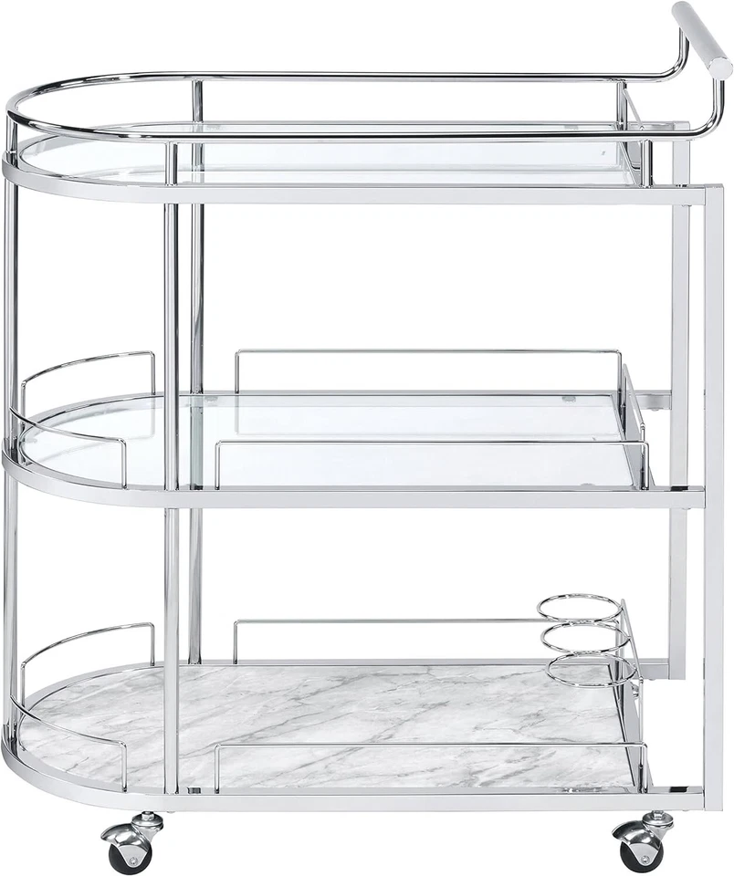 Carro de servir con marco de metal Acme Inyo con estante en transparente y cromado Foto 1 de 3