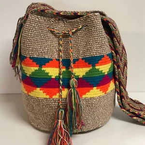 Authentic Art Wayuu Mochila Colombian Large 12" Unique Natural Fibers Handmade. - Picture 1 of 6