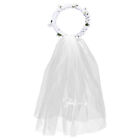  White Mesh Veil Garland Miss Bridal Flower Wreath Artificial Crown for Bride