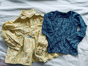Vtg Oilily Girls Tops Lot of 2 116 6Y Blue Yellow Knit Woven Long Sleeves - Picture 1 of 4