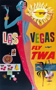 Vintage David Klein TWA Poster Las Vegas Mid Century Modern - Picture 1 of 12