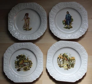 Lord Nelson Pottery Set Of 4 Blue Boy & Pinky 8.25" Semi Square Wall Plates - Picture 1 of 10