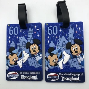 Lot of 2 Disneyland 60th Anniversary Mickey & Minnie Luggage Tag ~2.75 x 4.25" - Picture 1 of 4