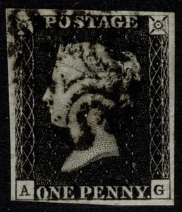 1840 1d schwarz PL 9 AG 4m feinschwarz MX STATE ONE starke Richtlinie VFU Kat. £ 625 - Bild 1 von 1
