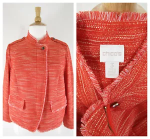Chicos Plus Size Orange Tweed Full Zip Moto Jacket Size 3 XL 16 NWT $129 - Picture 1 of 12