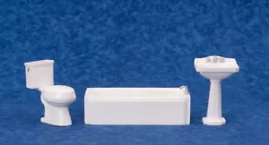 Dollhouse Miniature Three Piece White Resin Bathroom Set by Houseworks - Picture 1 of 1
