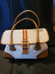 Isaac Mizrahi Top Handle Shoulder Bag Canvas Faux Leather Purse Tote - Picture 1 of 14